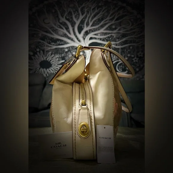 Vintage Y2K Coach Brown and Cream Floral Shoulder Bag, have other new handle - Picture 14 of 17